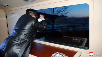 North Korean leader Kim Jong-un watches a test launch of a hypersonic missile, in this picture supplied by the country's government. Photo: AP