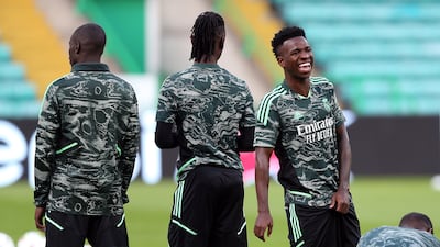 Real Madrid's Vinicius Junior during a training session at Celtic Park. PA