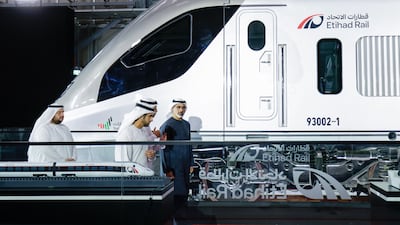 Abu Dhabi, 23 January 2025: With the blessing of Sheikh Mohamed bin Zayed, President of the UAE, Sheikh Khaled bin Mohamed, Crown Prince of Abu Dhabi and Chairman of the Abu Dhabi Executive Council, and Sheikh Hamdan bin Mohammed, Crown Prince of Dubai, Deputy Prime Minister, Minister of Defence, and Chairman of The Executive Council of Dubai, have witnessed the announcement of a new high-speed train project linking Abu Dhabi and Dubai, in an official ceremony organised by Etihad Rail at Al Faya Depot. Photo: Abu Dhabi Media Office