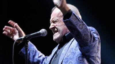 British blues and rock singer Joe Cocker performs on stage during his Hard Knocks world tour.