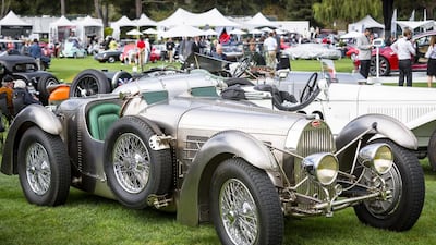 A 1935 Bugatti Type 57SC Competition Electron Torpedo is displayed on the lawn of The Quail Lodge & Golf Club. Rolex / Tom O'Neal / AP Photo