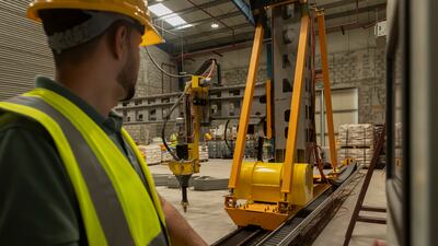 The large 3D printer is placed on a gantry