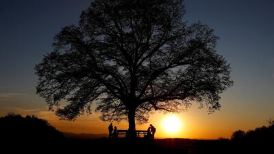 People in Maria Plain, Austria, practise social distancing during sunset after the Austrian government loosened its lockdown restrictions. Reuters