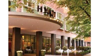 The buildings for sale include the Grand Hyatt Berlin, above, and the Arkaden shopping mall. Courtesy Hyatt hotels