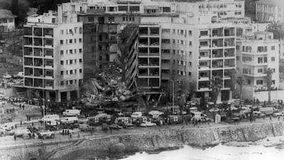 The US embassy in Beirut on April 18, 1983, after a bomb destroyed part of the building. AFP