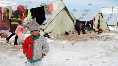 Syrian children displaced by the conflict, such as this youngster in Arsal in Lebanon’s Bekaa Valley this week, are being targeted in the aid drive. AFP