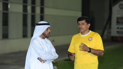UAE Under 19 national team coach Abdullah Misfir, right, at training on June 25, 2014. Courtesy UAE FA
