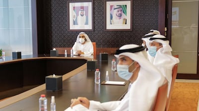 Sheikh Mohammed bin Rashid, Vice President and Ruler of Dubai, meets the Ministry of Economy's task force, which includes Dr Thani Al Zeyoudi, Minister of State for Foreign Trade. Wam