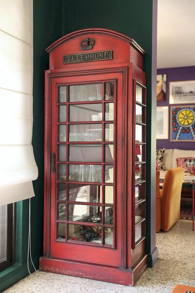 A decorative British phonebox in Nadine Kanso's home. Pawan Singh / The National