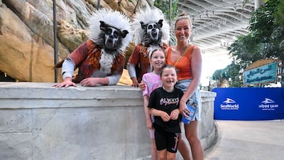 Cotton top-tamarin performers with visitors at SeaWorld Abu Dhabi