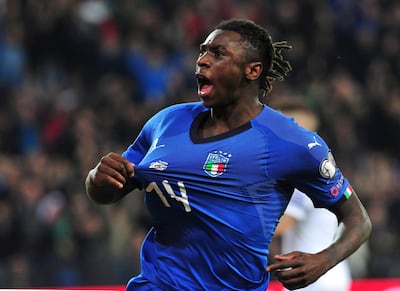 Moise Kean celebrates after scoring Italy's second goal in the 2-0 win over Finland. Reuters
