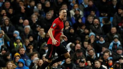 Manchester United's Nemanja Matic celebrates scoring during the League Cup semi-final second leg against Manchester City. Reuters