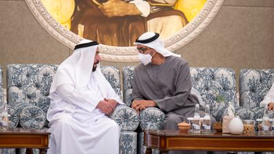 Sheikh Dr Sultan bin Muhammad Al Qasimi with Sheikh Mohamed.