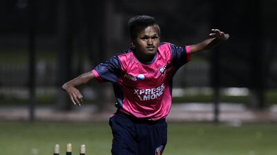 Shankar Sajjan bowls during a training session with the Dehli Bulls ahead of the upcoming Abu Dhabi T10. Chris Whiteoak / The National