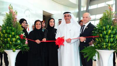 Sheikh Saif bin Zayed, Deputy Prime Minister and Minister of Interior, launches Aqdar Drive Safely, a student-driven project at Zayed University on Monday with Sheikha Lubna Al Qasimi, Minister of State for Tolerance, and Shamma Al Mazrui, Minister of State for Youth Affairs. Wam