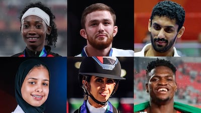 Top row: Mariam Kareem, Kazbek Naguchev, Khaled Al Shehhi; bottom row: Balqees Al Hashmi, Sheikha Latifah bint Ahmed Al Maktoum and Sulaiman Abdulrahman. Reuters / Getty Images / WAM / UAEOC