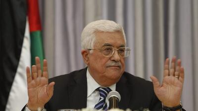Palestinian Authority president Mahmoud Abbas gestures as he speaks during a press conference in the West Bank city of Bethlehem. Majdi Mohammed / AP Photo