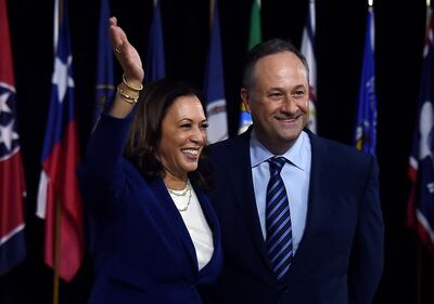 Kamala Harris, pictured here with her husband Douglas Emhoff, said America was 'crying out for leadership'. AFP