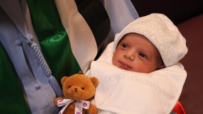 Emirati baby boy Hamad was born at Bareen Hospital in Mohamed bin Zayed City on the 48th National Day at 8.54am. Courtesy: Bareen Hospital