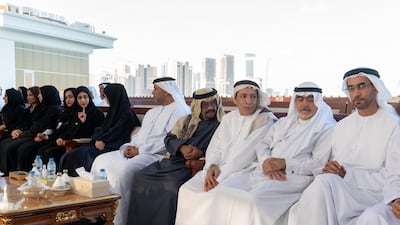Members of the Emirates Writers union, attend a Sea Palace barza. Rashed Al Mansoori / Ministry of Presidential Affairs