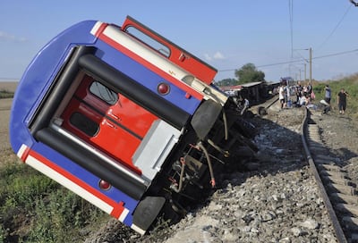At least 10 people were killed and more than 70 injured Sunday when multiple cars of a train derailed in western Turkey. Mehmet Yirun/DHA-Depo