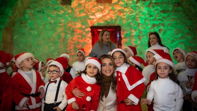 Queen Rania during a Christmas tree lighting in Fuheis, Jordan, last December