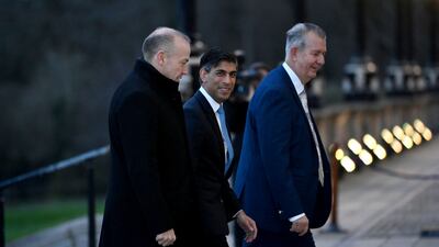 Rishi Sunak meets with Edwin Poots at Stormont. Reuters