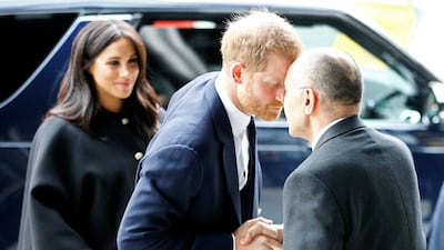 Prince Harry and Meghan Markle arrive at the New Zealand House to sign the book of condolence on behalf of the Royal Family in London in March 2019. Reuters