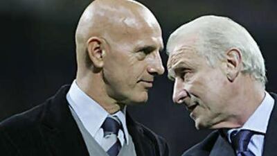 Arrigo Sacchi, left, pictured with another former Italy manager Giovanni Trapattoni.