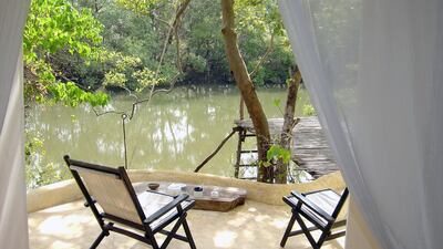 These three, candy-coloured pavilion style tents stand next to a mile of pristine beach where the only other footprints you’re likely to spot are those of fishermen and turtles. All feature muslin draped four-poster beds, en suite bathrooms with running???