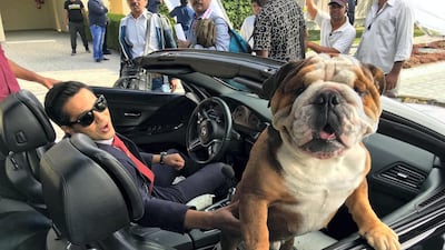 Maximus with Varun Dhawan cruising around the 'Dishoom' set. Courtesy Katherine Cebrowski