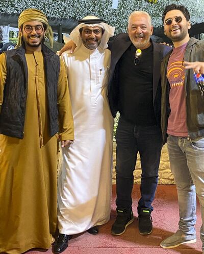 Emirati Mansoor Al Marzooqi (L) with his father Mohamed Al Marzooqi, Israeli businessman Patrick Assuline and his son Dimitri in Dubai. Courtesy Al Marzooqi family.