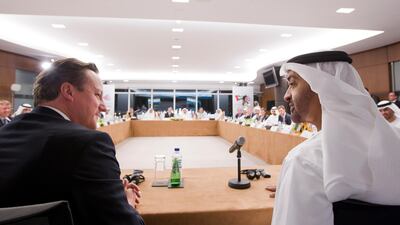 Sheikh Mohammed bin Zayed at the 'Partners of Innovation' meeting with David Cameron, Prime Minister of the United Kingdom. (Ryan Carter / Crown Prince Court - Abu Dhabi)
