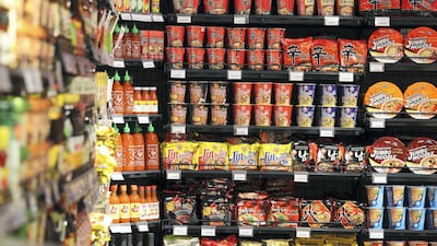 1004 Gourmet is the official distributor for Sriracha hot sauce in the UAE, and the supermarket stocks a wide range of instant noodles, which are popular in Korea, says CEO Chang Sup Shin. Chris Whiteoak / The National
