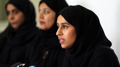 Hessa Buhumaid, Minister of Community Development, announces the National Family Policy on Sunday. Satish Kumar for The National