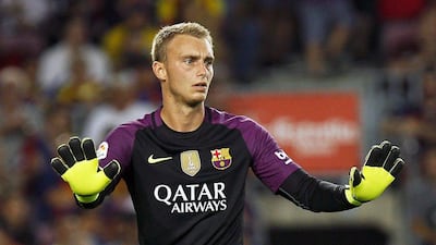 Barcelona goalkeeper Jasper Cillessen gestures during the match. Quique Garcia / EPA