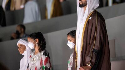 Pictured, from right, Sheikh Zayed bin Hamdan bin Zayed, Sheikha Salama bint Khaled bin Mohamed bin Zayed, Sheikha Shamma bint Khaled bin Mohamed bin Zayed and Sheikh Mohamed bin Khaled bin Mohamed bin Zayed.