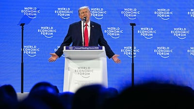 US President Donald Trump delivers his address. AFP