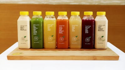 A selection of the cold-pressed juices that are available at Raw Place in Abu Dhabi. Christopher Pike / The National