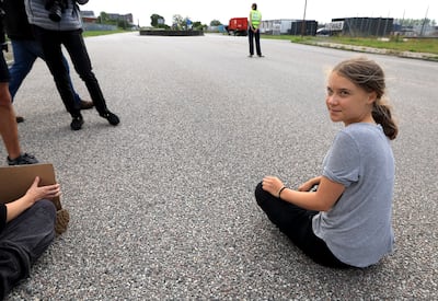 Greta Thunberg takes part in an eco protest hours after her court appearance in Malmo. EPA