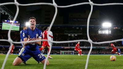 Frustrated Chelsea player Cesar Azpilicueta after Sadio Mane scored for Liverpool during the Premier League match at Stamford Bridge on Sunday, January 2. Reuters
