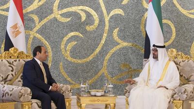 Sheikh Mohammed bin Zayed, Crown Prince of Abu Dhabi and Deputy Supreme Commander of the Armed Forces, meets with Abdel Fattah El Sisi, President of Egypt, at The Presidential Airport. Mohammed Al Hammadi / Crown Prince Court - Abu Dhabi