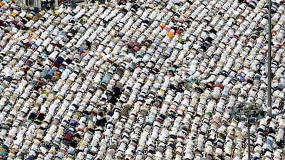 Muslim pilgrims performing the Hajj attend Friday prayers at the Grand Mosque, in Makkah, Saudi Arabia in this file photo. Salah Malkawi / The National