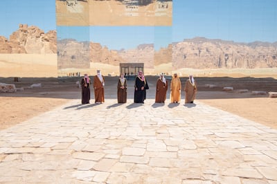Kuwait's Emir, Sheikh Nawaf Al Ahmad Al Jaber Al Sabah, on the left, at the 41st GCC meeting in AlUla, Saudi Arabia. Alongside him are Sheikh Tamim bin Hamad, Emir of Qatar, Deputy Prime Minister for the Council of Ministers' Affairs of the Sultanate of Oman Sayyid Fahd bin Mahmoud Al Said, Saudi Arabia's Crown Prince Mohammed bin Salman, Bahrain Crown Prince Salman bin Hamad Al Khalifa, Sheikh Mohammed bin Rashid, Vice President and Ruler of Dubai, and GCC Secretary General Dr Nayef Mubarak Al Hajraf. EPA