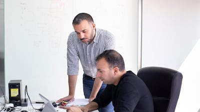 Ashraf Atia, right, chief commercial officer for Zbooni, and Ramy Assaf, right, co-founder and chief executive. The digital marketplace enables sales to be completed via messaging services such as WhatsApp. Reem Mohammed/The National