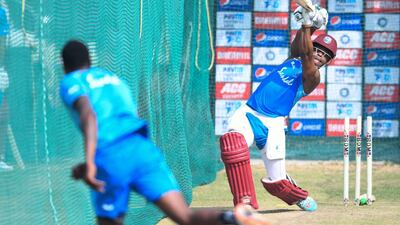 West Indies' Shimron Hetmyer trains in Hyderabad. AFP