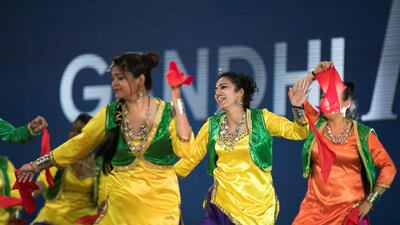 Indian cultural dances performed ahead of Rahul Gandhi's speech today at Dubai International Cricket Stadium. Reem Mohammed / The National