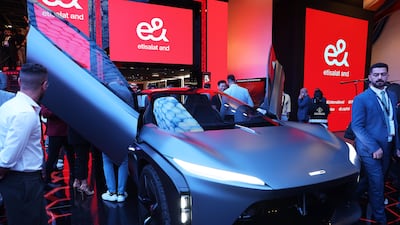 A concept electric car showcased at the e& stand at Gitex Global in Dubai. Pawan Singh / The National