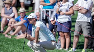 Nicolas Colsaerts reviews the green on the eighth hole. Victor Besa / The National