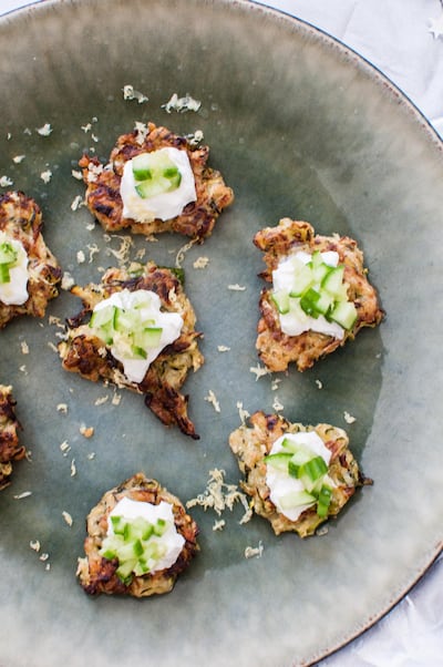 Vegan canape idea: Courgette rosti with vegan cream cheese and mint. Courtesy Scott Price